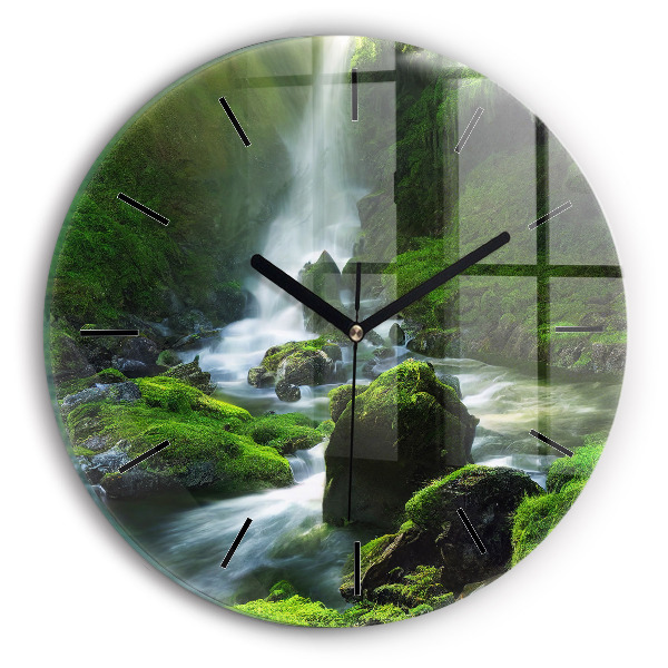 Reloj de cristal redondo Cascada y rocas