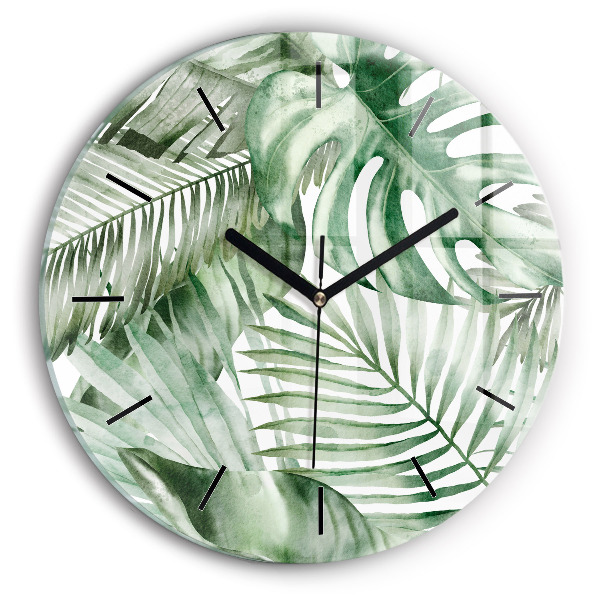 Reloj de cristal redondo Hojas de planta pintadas