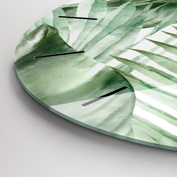 Reloj de cristal redondo Hojas de planta pintadas