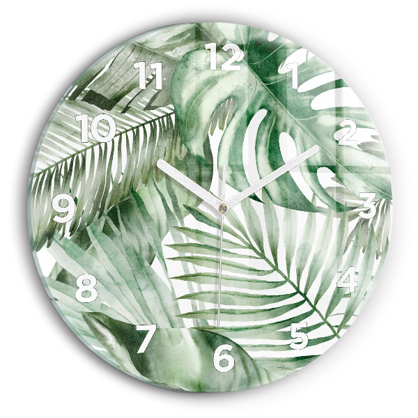 Reloj de cristal redondo Hojas de planta pintadas