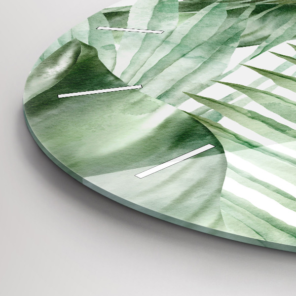 Reloj de cristal redondo Hojas de planta pintadas