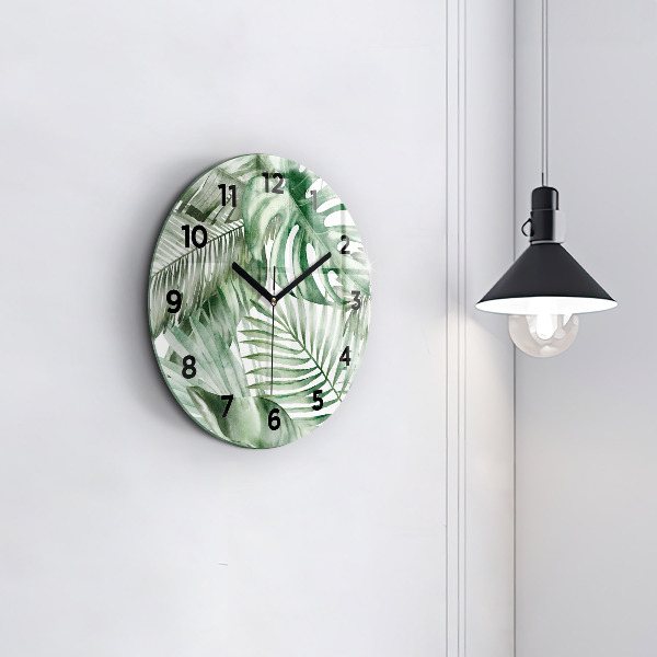Reloj de cristal redondo Hojas de planta pintadas
