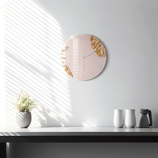 Reloj de cristal redondo Hojas tropicales doradas