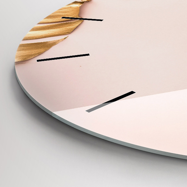 Reloj de cristal redondo Hojas tropicales doradas