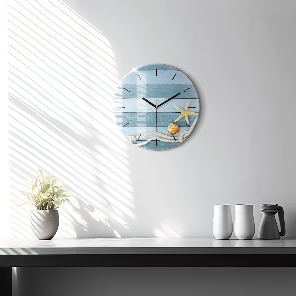Reloj de pared redondo Rayas y conchas marinas