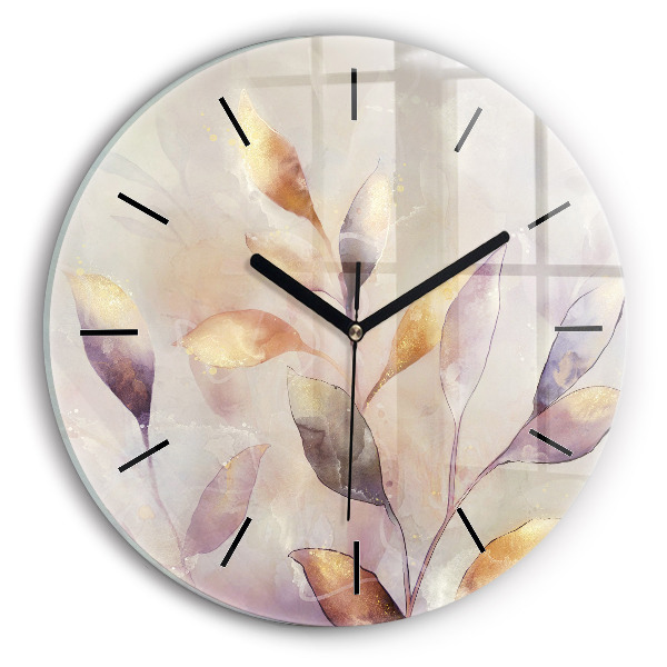 Reloj de cristal redondo Hojas abstractas boho