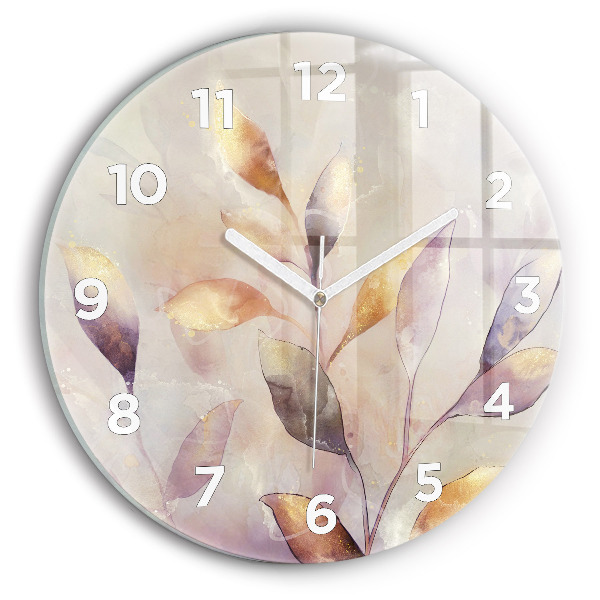 Reloj de cristal redondo Hojas abstractas boho