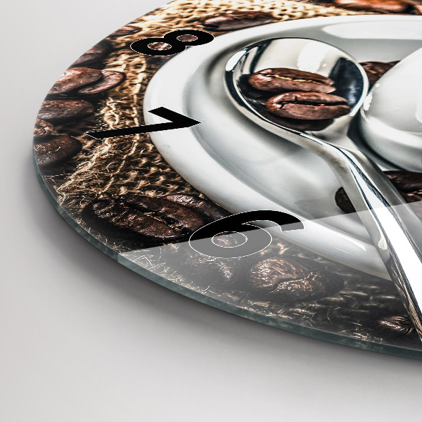 Reloj de cristal redondo Taza y granos de café