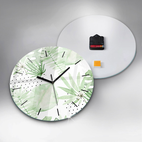 Reloj de cristal redondo Hojas verdes