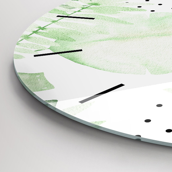 Reloj de cristal redondo Hojas verdes