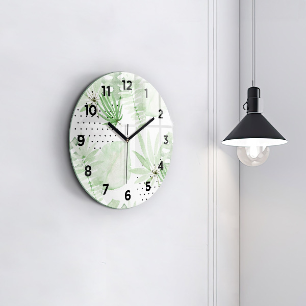 Reloj de cristal redondo Hojas verdes