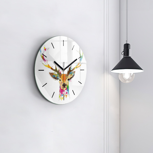 Reloj redondo pared Cabeza de ciervo de colores