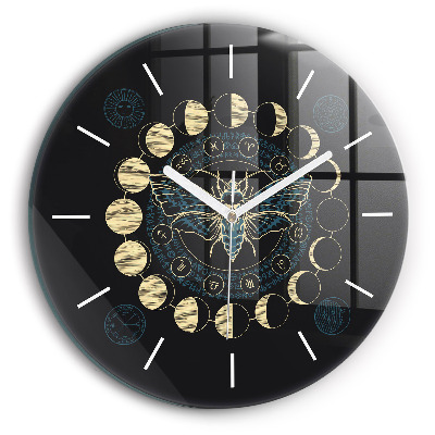 Reloj de pared redondo Fases de la luna e insecto