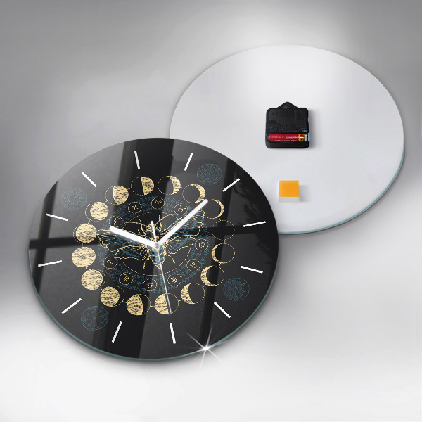 Reloj de pared redondo Fases de la luna e insecto
