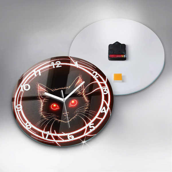 Reloj de cristal redondo Gato con ojos rojos