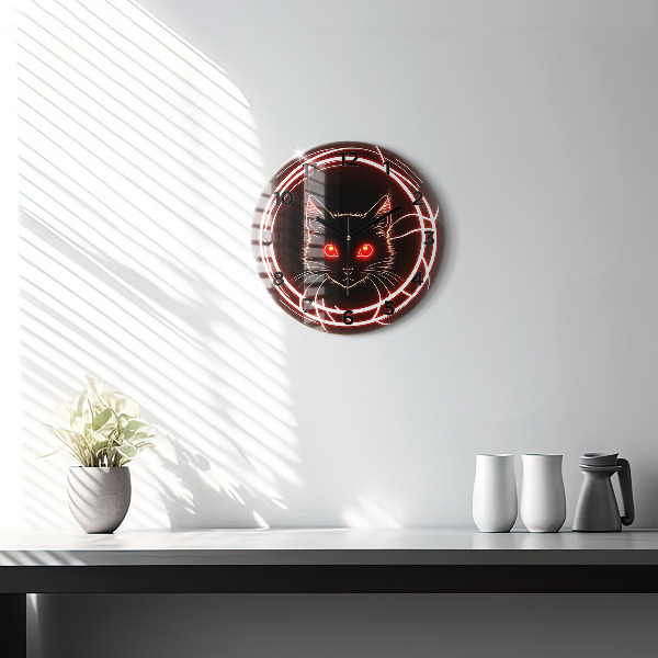 Reloj de cristal redondo Gato con ojos rojos