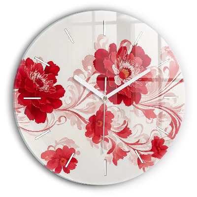 Reloj de pared redondo Flores rojas