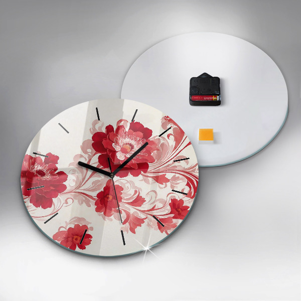 Reloj de pared redondo Flores rojas