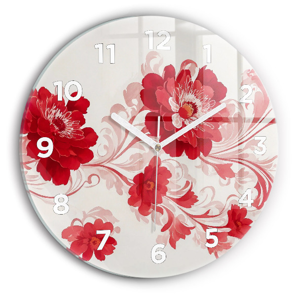 Reloj de pared redondo Flores rojas