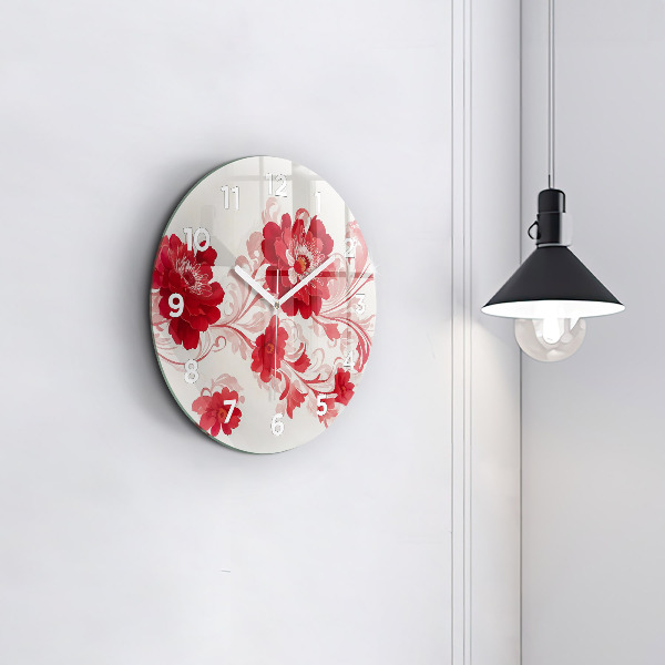 Reloj de pared redondo Flores rojas