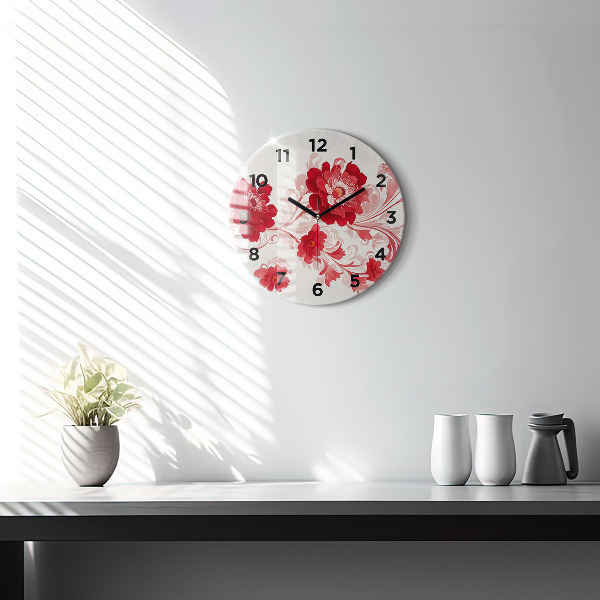 Reloj de pared redondo Flores rojas