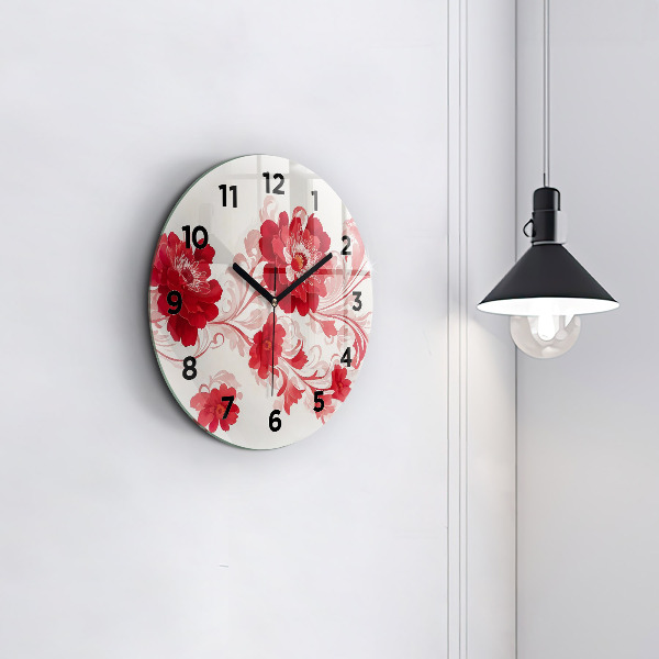 Reloj de pared redondo Flores rojas