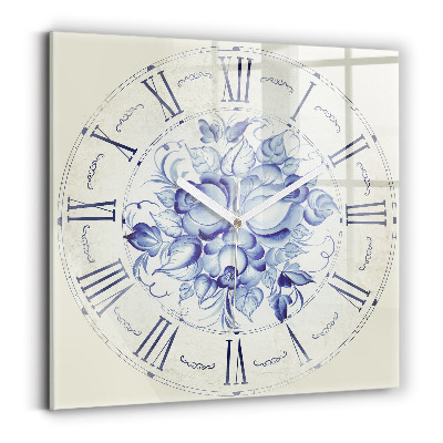 Reloj de pared cuadrado Flores azules