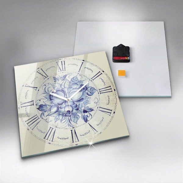 Reloj de pared cuadrado Flores azules