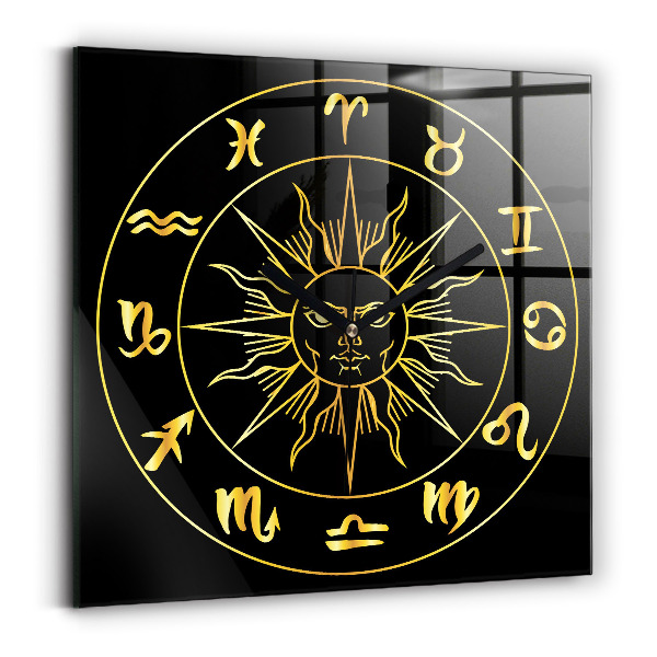 Reloj cuadrado Signos del zodiaco dorados con el sol
