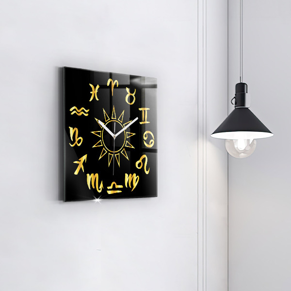 Reloj de pared cuadrado Signos astrológicos dorados sobre fondo negro