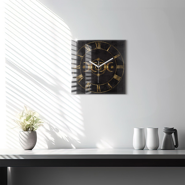 Reloj de pared cuadrado Números romanos dorados