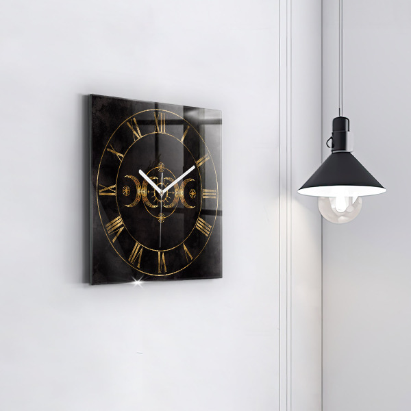 Reloj de pared cuadrado Números romanos dorados