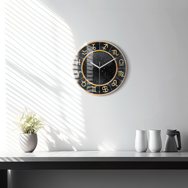 Reloj de pared redondo Signos zodiacales negros