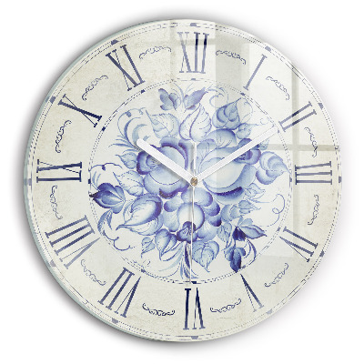 Reloj de pared redondo Flores azules