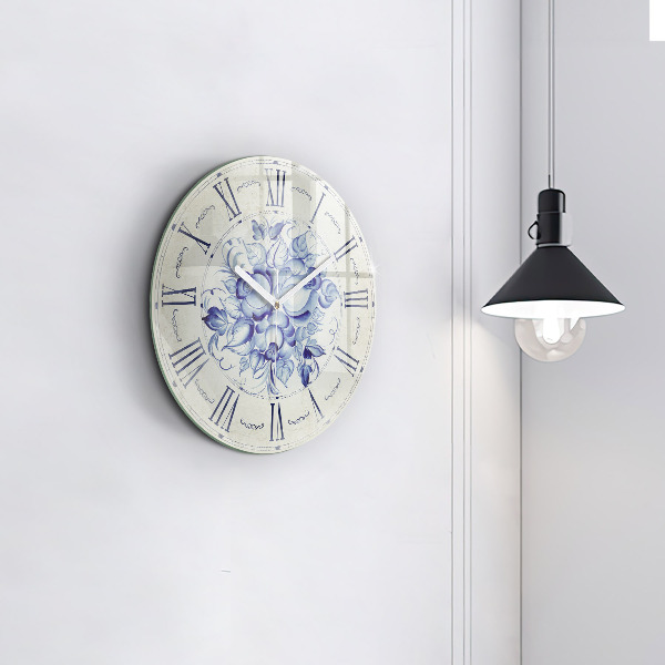 Reloj de pared redondo Flores azules