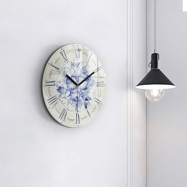 Reloj de pared redondo Flores azules
