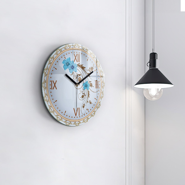 Reloj de pared redondo Flores azules